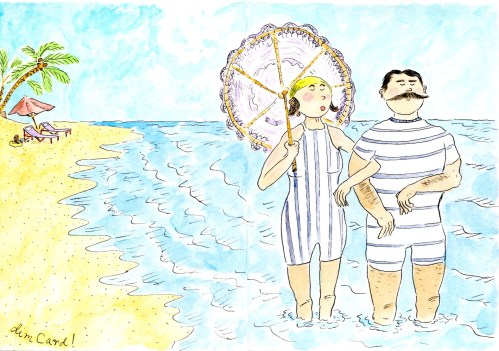 lady & gentleman beachgoers